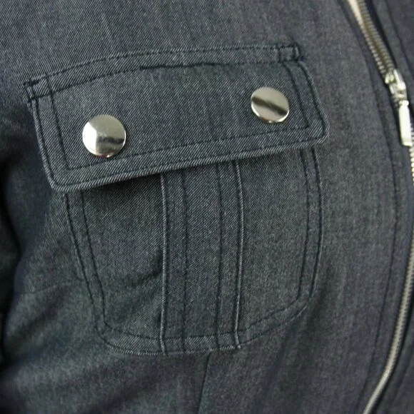 Sharagano Petite Zip Front Belted Pockets Chambray Shirtwaist Dress 4P 70s Style - Picture 4 of 11